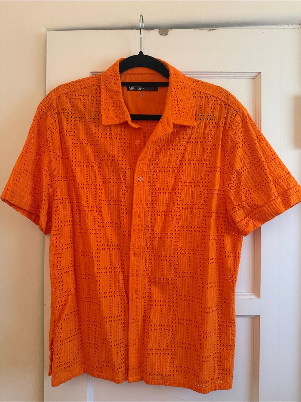 Mr. Turk Orange Short-Sleeve Eyelet Button-Down Shirt